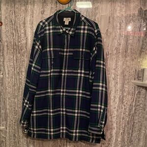 L.L. Bean Blue green plaid XL Tall work fleece lined button up jacket